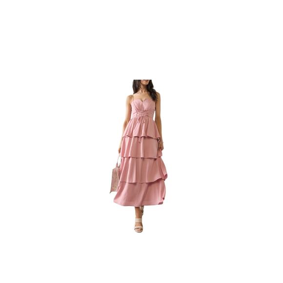 Aubrey parks Dresses & Skirts - Aubrey Parks Blush Pink Tiered Maxi Dress Lace-Up Front Size- Small